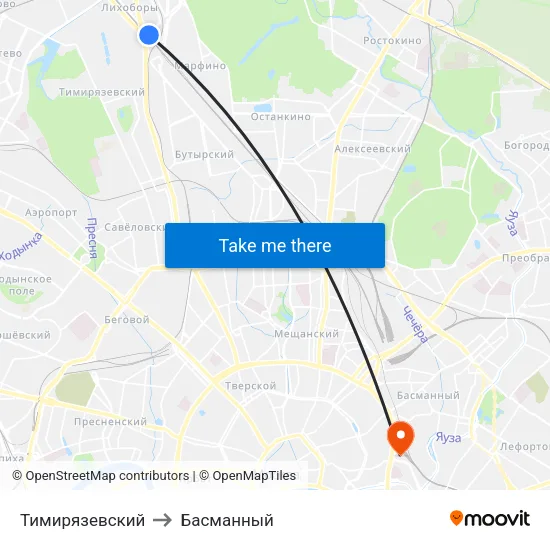 Тимирязевский to Басманный map