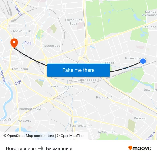 Новогиреево to Басманный map