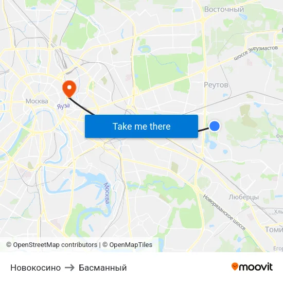 Новокосино to Басманный map