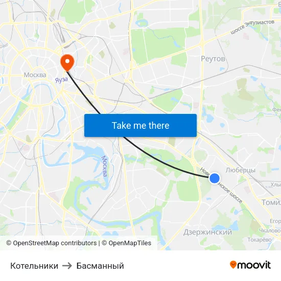 Котельники to Басманный map