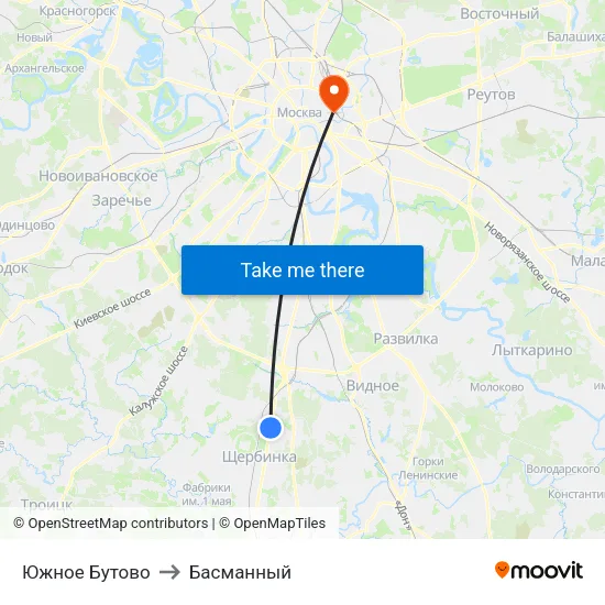 Южное Бутово to Басманный map