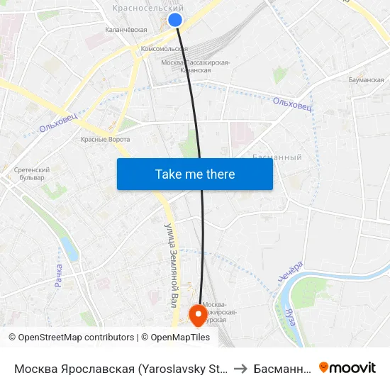 Москва Ярославская (Yaroslavsky Station) to Басманный map