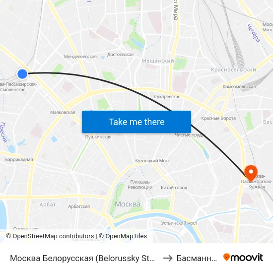 Москва Белорусская (Belorussky Station) to Басманный map