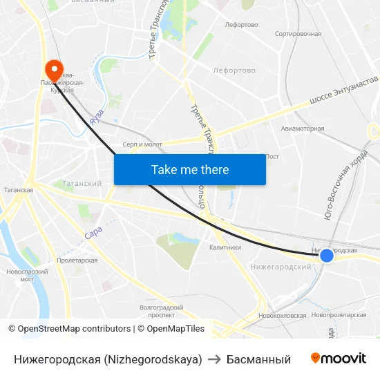 Нижегородская (Nizhegorodskaya) to Басманный map