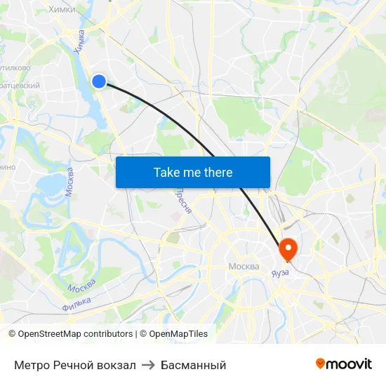 Метро Речной вокзал to Басманный map