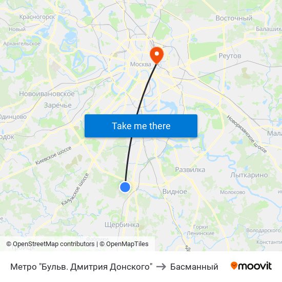 Метро "Бульв. Дмитрия Донского" to Басманный map