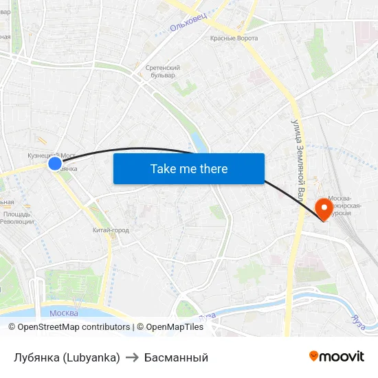 Лубянка (Lubyanka) to Басманный map