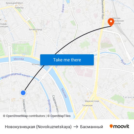 Новокузнецкая (Novokuznetskaya) to Басманный map