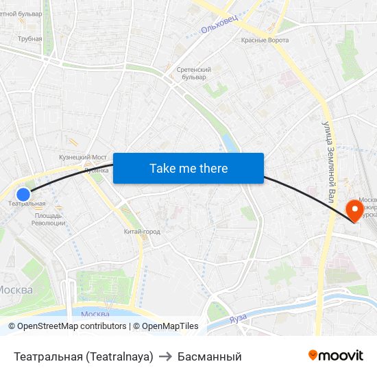 Театральная (Teatralnaya) to Басманный map
