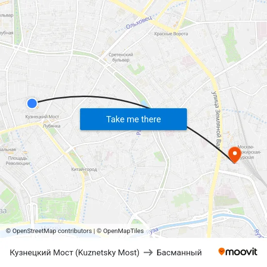 Кузнецкий Мост (Kuznetsky Most) to Басманный map