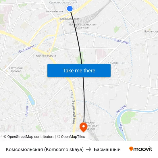 Комсомольская (Komsomolskaya) to Басманный map