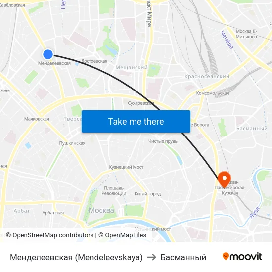 Менделеевская (Mendeleevskaya) to Басманный map