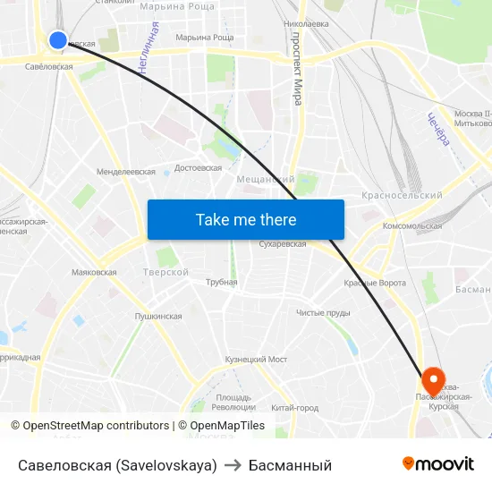 Савеловская (Savelovskaya) to Басманный map
