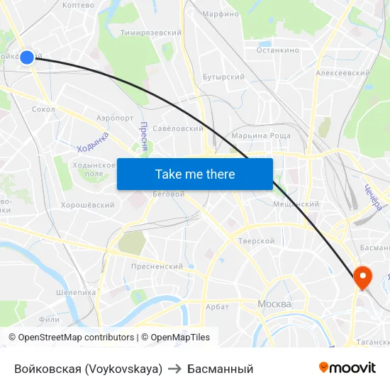 Войковская (Voykovskaya) to Басманный map