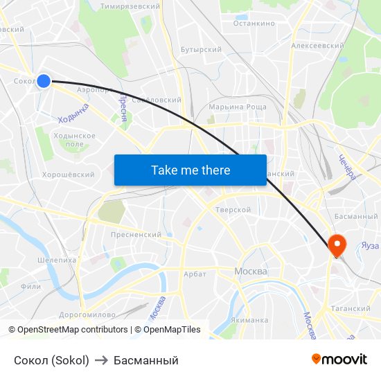 Сокол (Sokol) to Басманный map