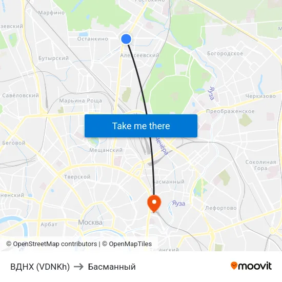 ВДНХ (VDNKh) to Басманный map
