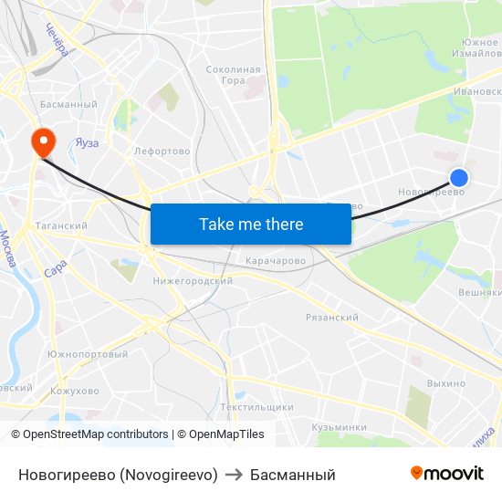 Новогиреево (Novogireevo) to Басманный map