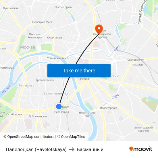 Павелецкая (Paveletskaya) to Басманный map