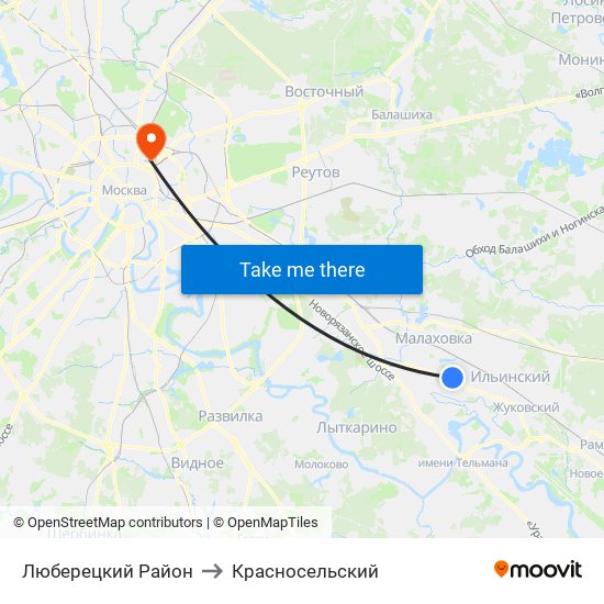 Люберецкий Район to Красносельский map