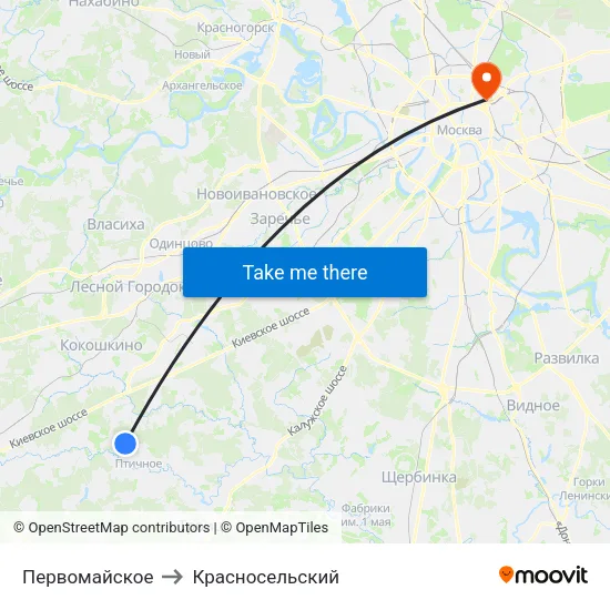 Первомайское to Красносельский map