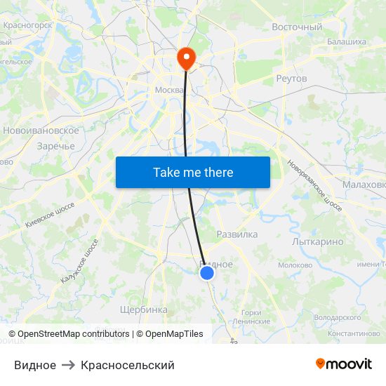 Видное to Красносельский map