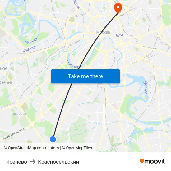 Ясенево to Красносельский map
