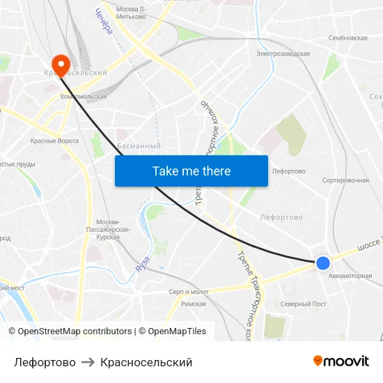 Лефортово to Красносельский map