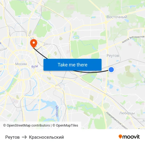Реутов to Красносельский map
