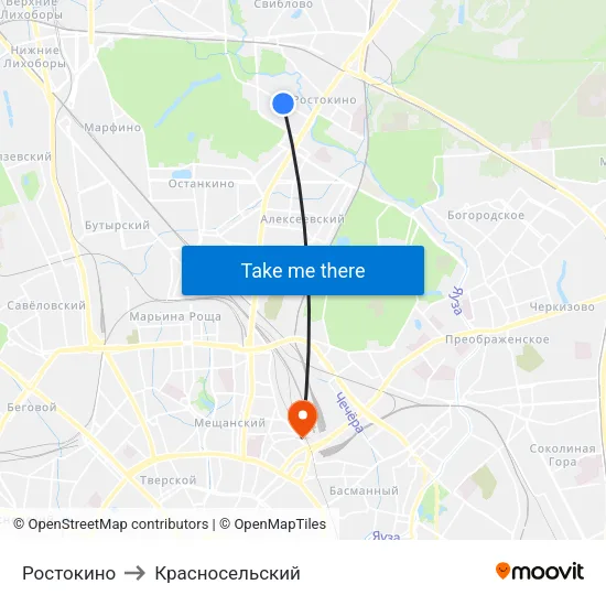 Ростокино to Красносельский map