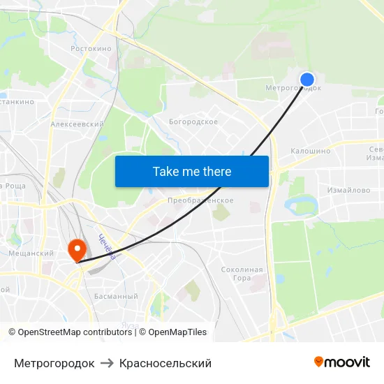 Метрогородок to Красносельский map