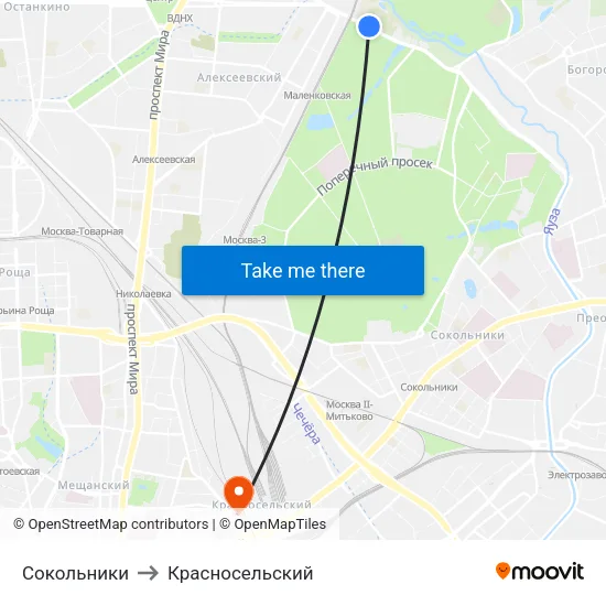 Сокольники to Красносельский map