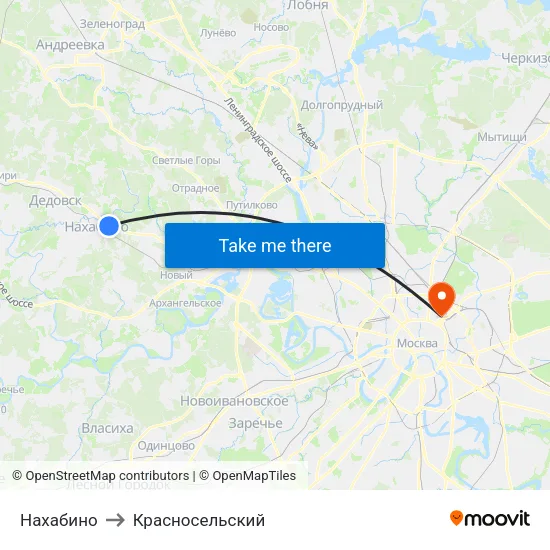 Нахабино to Красносельский map