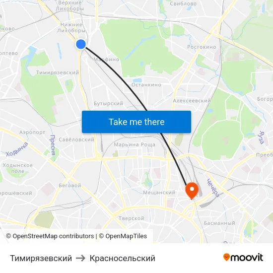Тимирязевский to Красносельский map