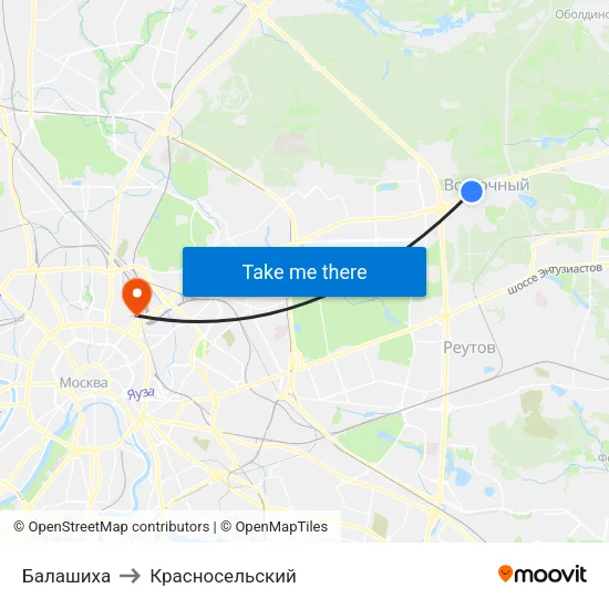 Балашиха to Красносельский map