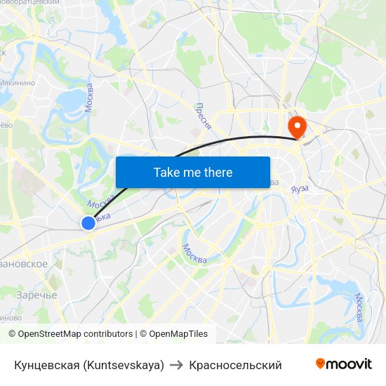 Кунцевская (Kuntsevskaya) to Красносельский map