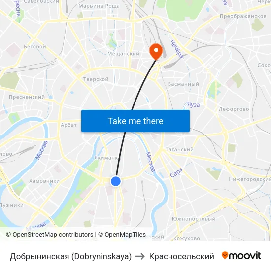 Добрынинская (Dobryninskaya) to Красносельский map