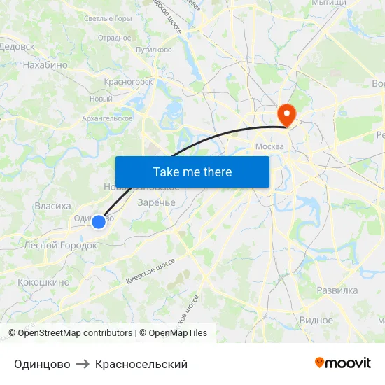 Одинцово to Красносельский map