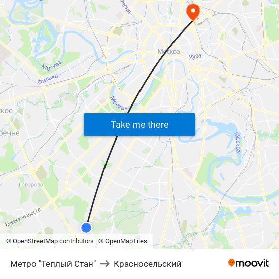 Метро "Теплый Стан" to Красносельский map