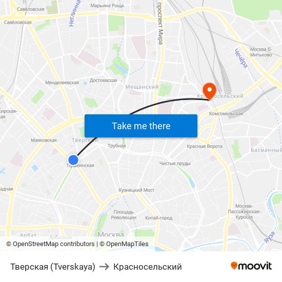Тверская (Tverskaya) to Красносельский map