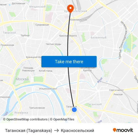 Таганская (Taganskaya) to Красносельский map