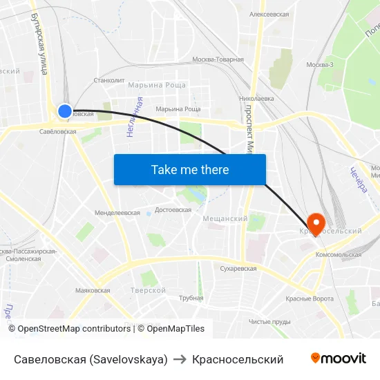 Савеловская (Savelovskaya) to Красносельский map