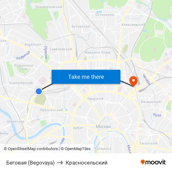 Беговая (Begovaya) to Красносельский map