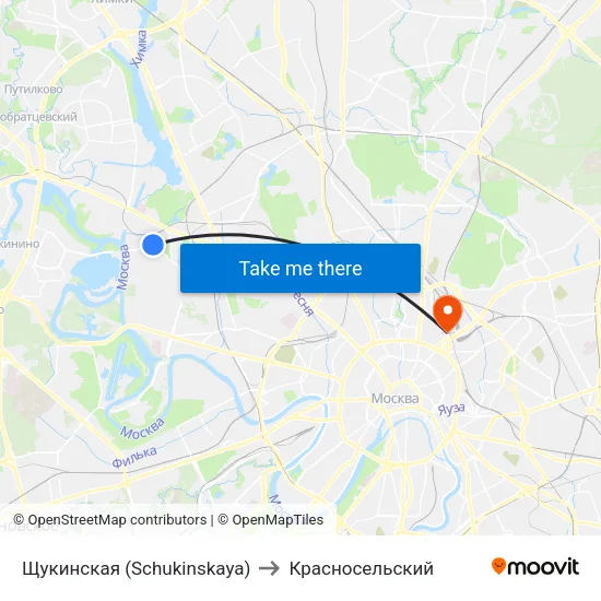 Щукинская (Schukinskaya) to Красносельский map