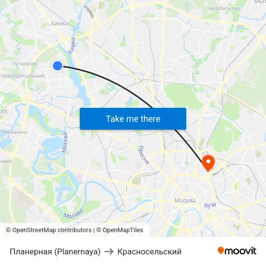 Планерная (Planernaya) to Красносельский map