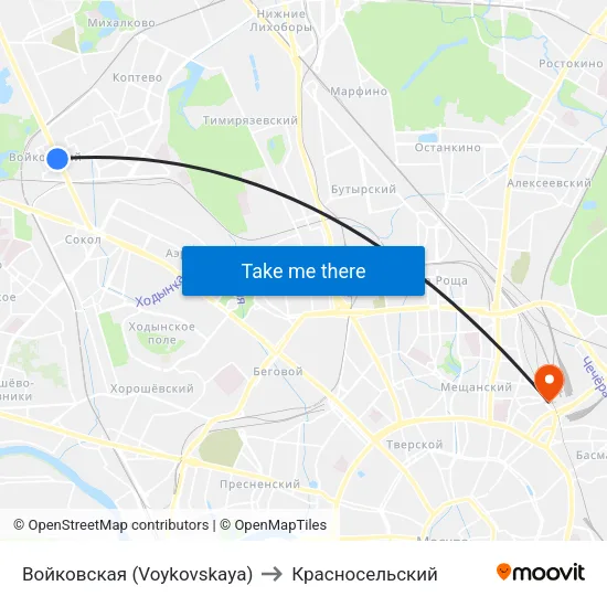 Войковская (Voykovskaya) to Красносельский map