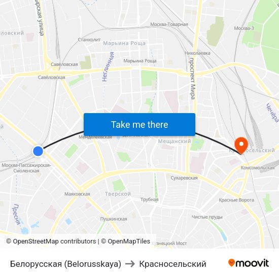 Белорусская (Belorusskaya) to Красносельский map