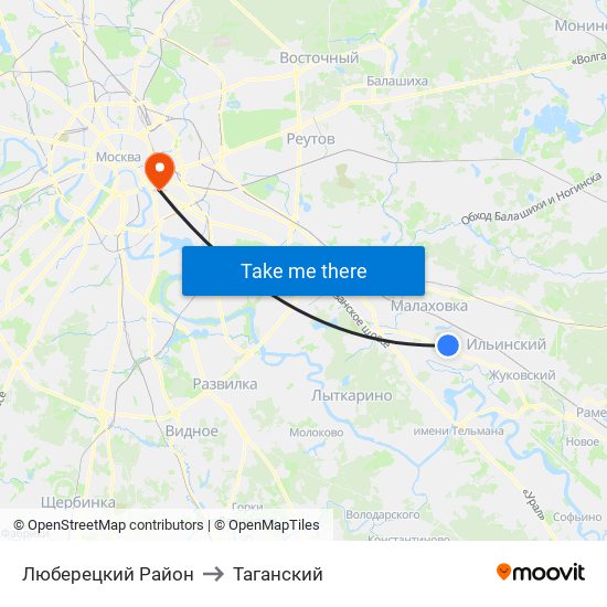 Люберецкий Район to Таганский map