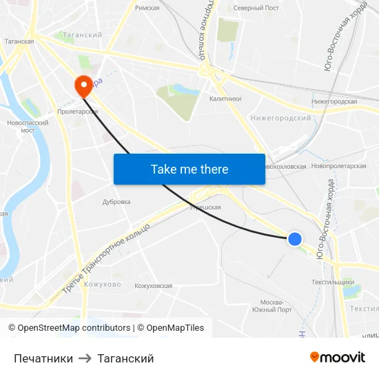 Печатники to Таганский map