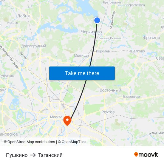 Пушкино to Таганский map