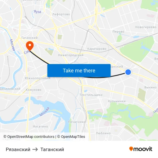 Рязанский to Таганский map